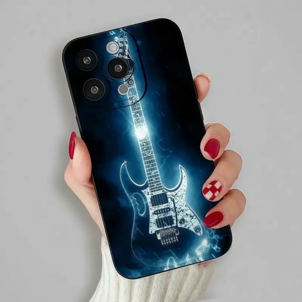 Apple iPhone Phone Case Guitar Print Black Shockproof TPU Case